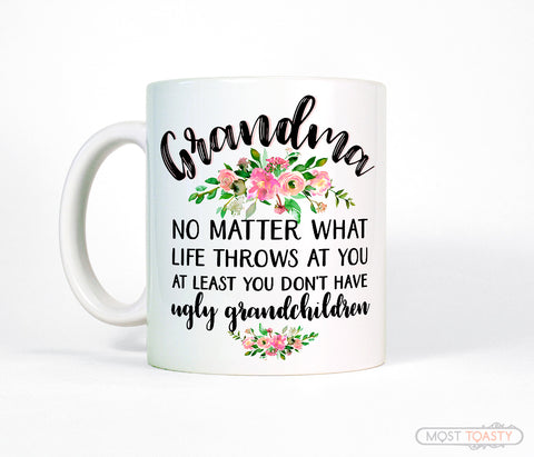 Cute Grandma Coffee Mug, Funny Floral Mothers Day Quote Cup
