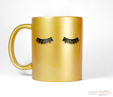 Long Black Eyelashes Mascara Gold Makeup Coffee Mug