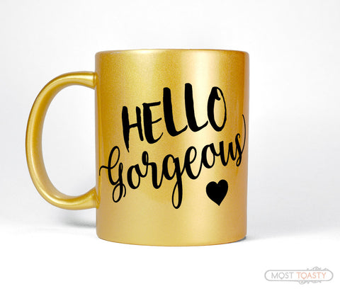 Hello Gorgeous Girly Black and Gold Coffee Mug