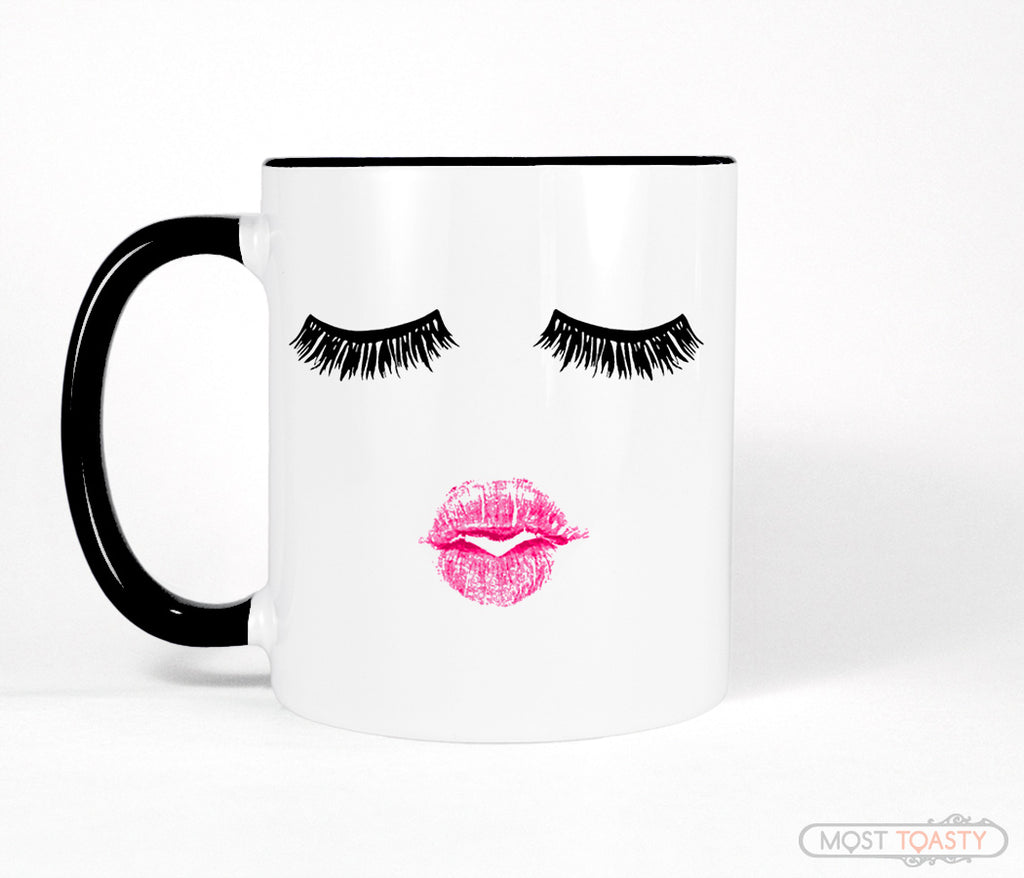 Lipstick and Lashes, Black and White Makeup Mug