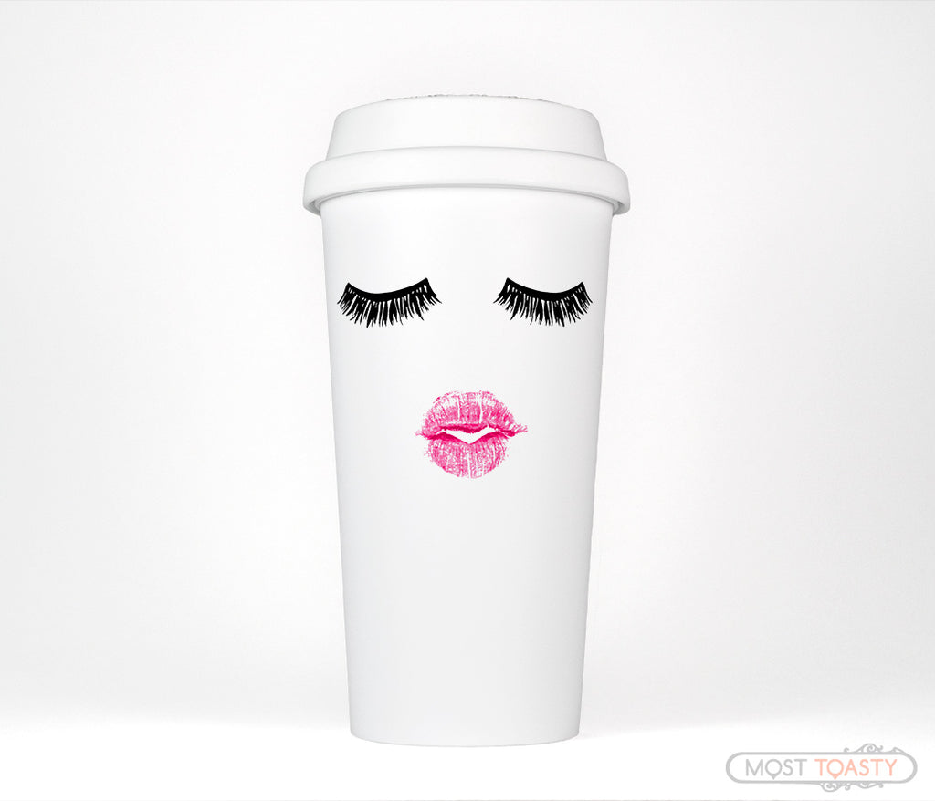 Lashes and Lipstick Cute Makeup Travel Coffee Mug Tumbler